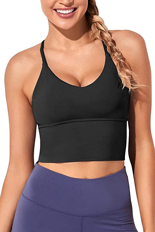Ursexyly Strappy Racerback Sports Bra for Women Medium Support Wirefree Padded Workout Crop Top Yoga Bra